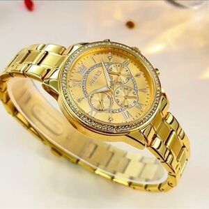 Gold Women's Watch with Crystal Accents